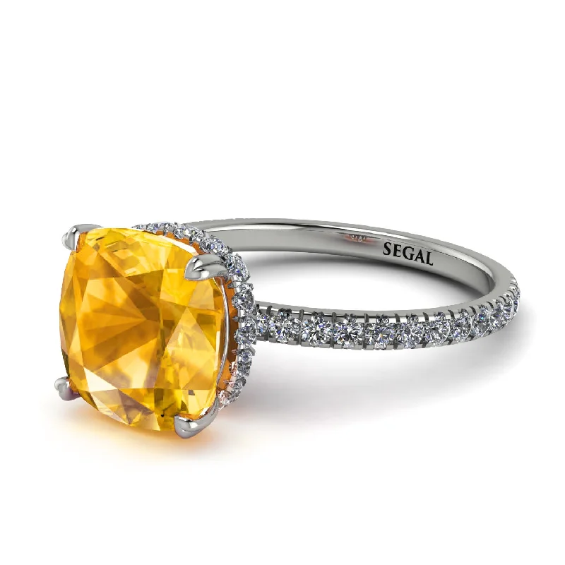 Silver Stackable Ring Set for Fashion-Cushion Hidden Yellow Diamond Ring - Nova No. 1003