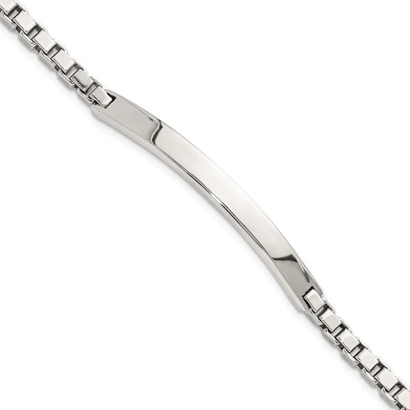 Friendship Bracelets for Teens-Sterling Silver Polished Box Chain ID Bracelet