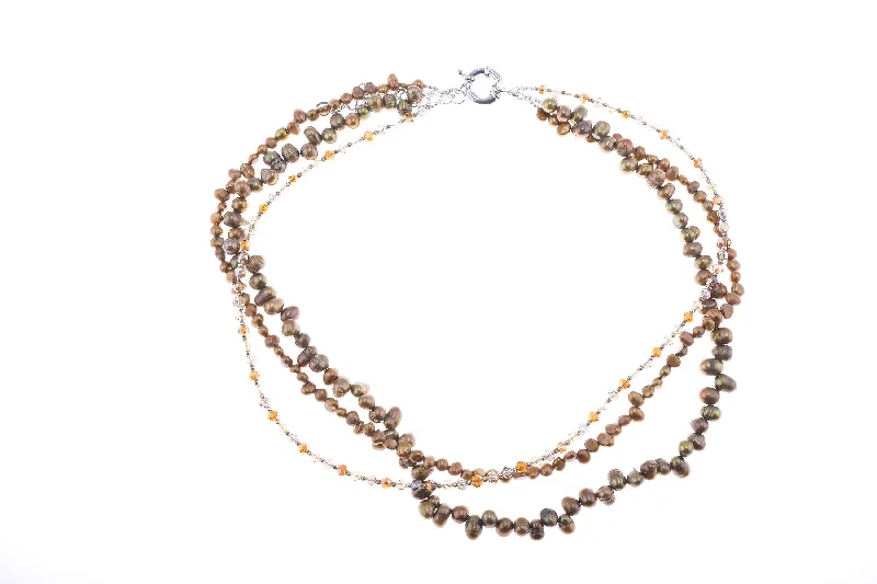 Simple Bead Necklace for Casual Looks-Gold Pearl & Crystal Necklace