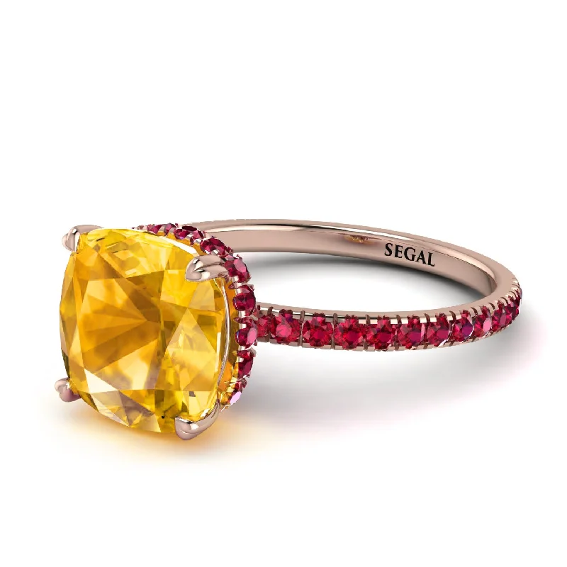 Custom Birthstone Ring for Fashion-Cushion Hidden Yellow Diamond Ring - Nova No. 1011