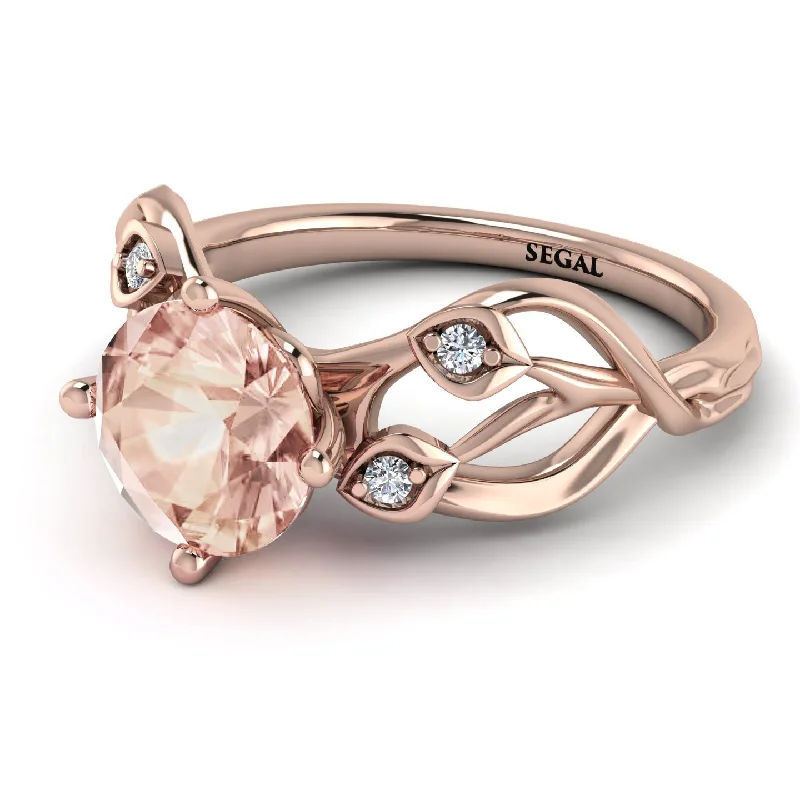 Stylish Wedding Ring Set for Couples-Morganite Blossom 14K Golden Nature Inspired Engagement Ring - Haley No. 902