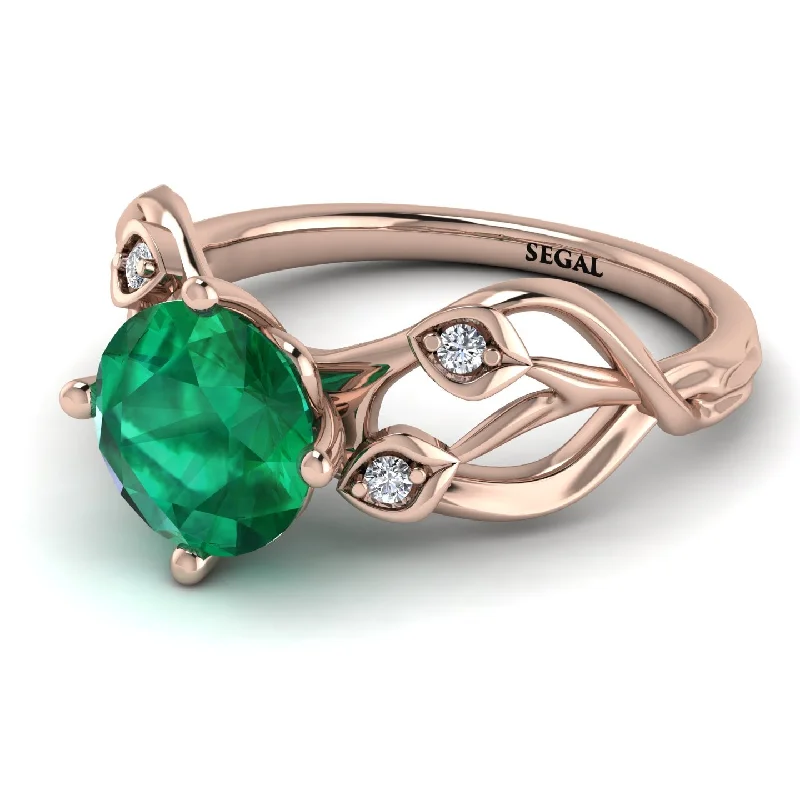 Designer Ring for Women-Emerald Blossom 14K Golden Nature Inspired Engagement Ring - Haley No. 5