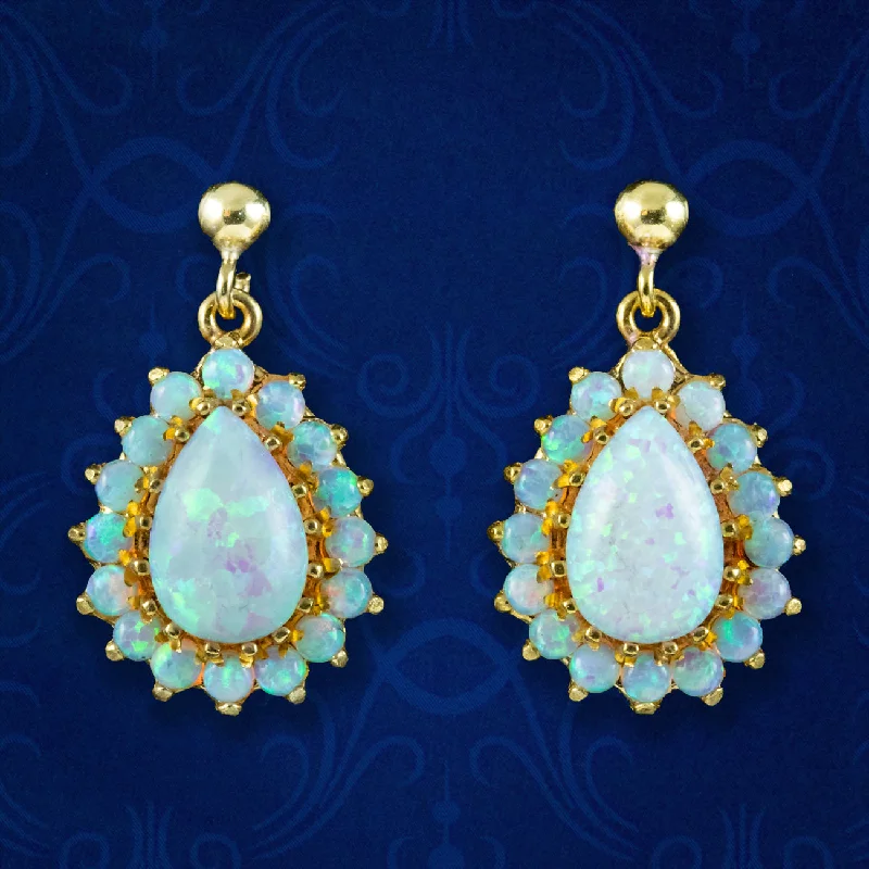 Statement Gold Earrings-Victorian Style Opal Drop Earrings Sterling Silver 18ct Gold Gilt