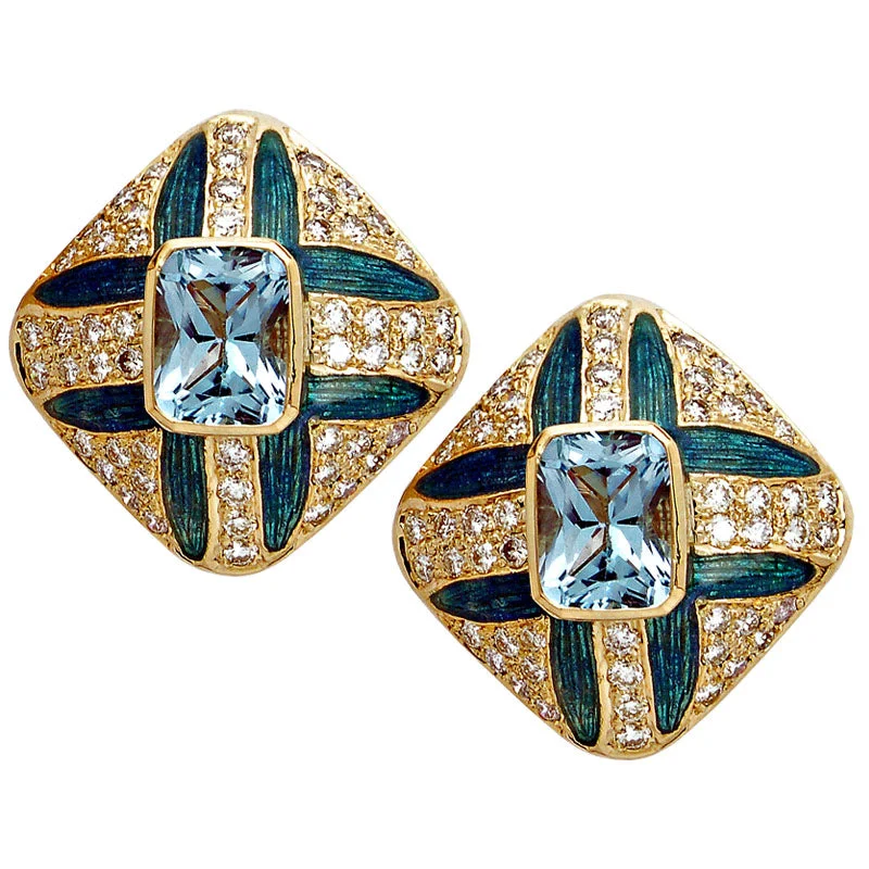 Customizable Gold Earrings-Earrings- Blue Topaz And Diamond (Enamel)