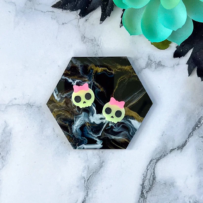 Dazzling Drop Earrings for Formal Wear-Skull Stud Earrings (Glow in the Dark!)