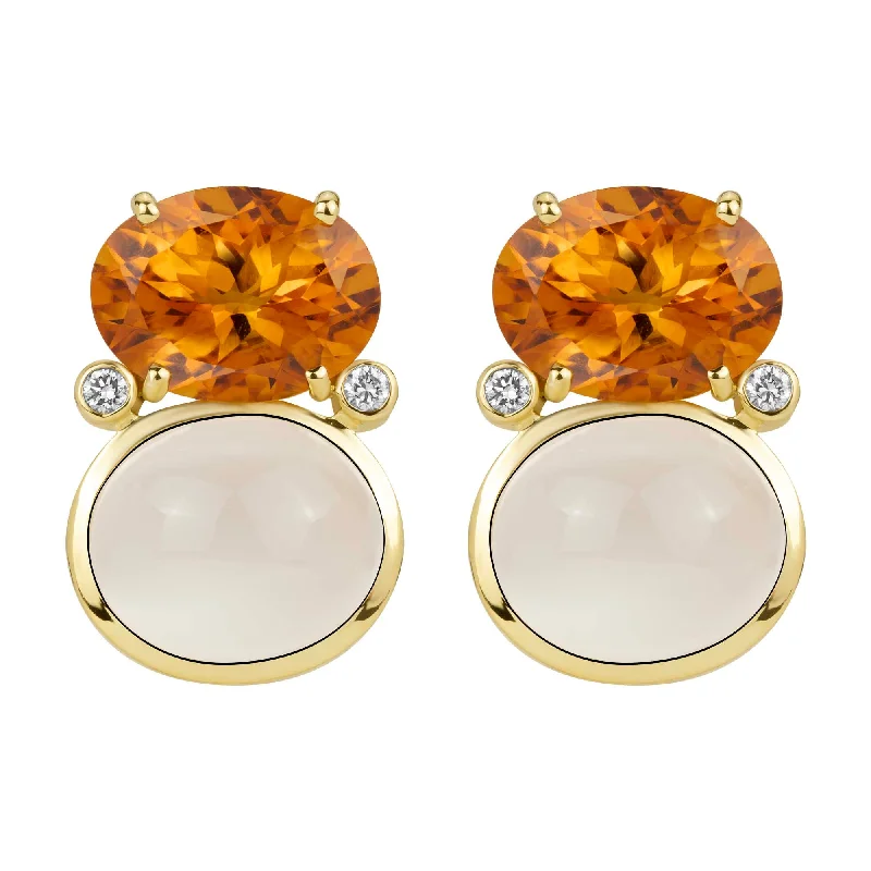 Cute Earrings for Everyday Wear-Earrings - Citrine, Moonstone And Diamond (2385E)