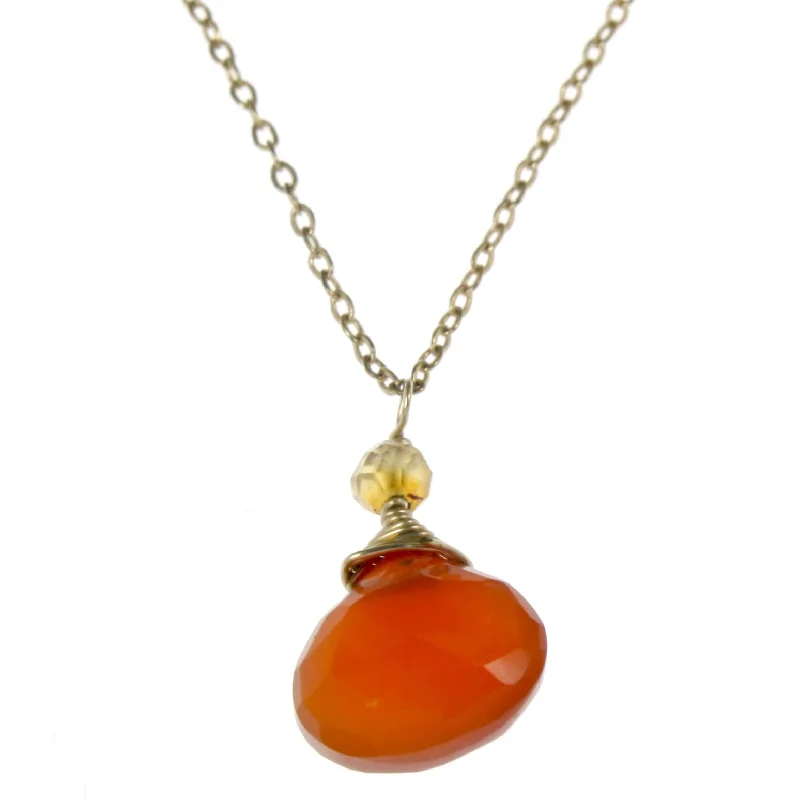 Chunky Gold Necklace for Bold Look-Orange Carnelian One Drop Necklace