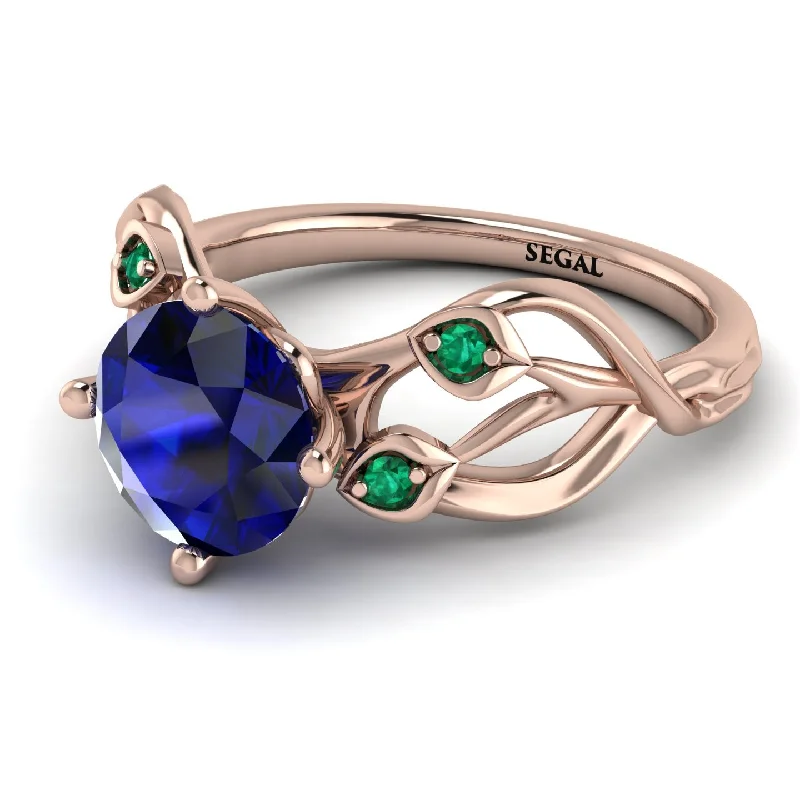 Wedding Ring with Matching Engagement Ring-Sapphire Blossom 14K Golden Nature Inspired Engagement Ring - Haley No. 29