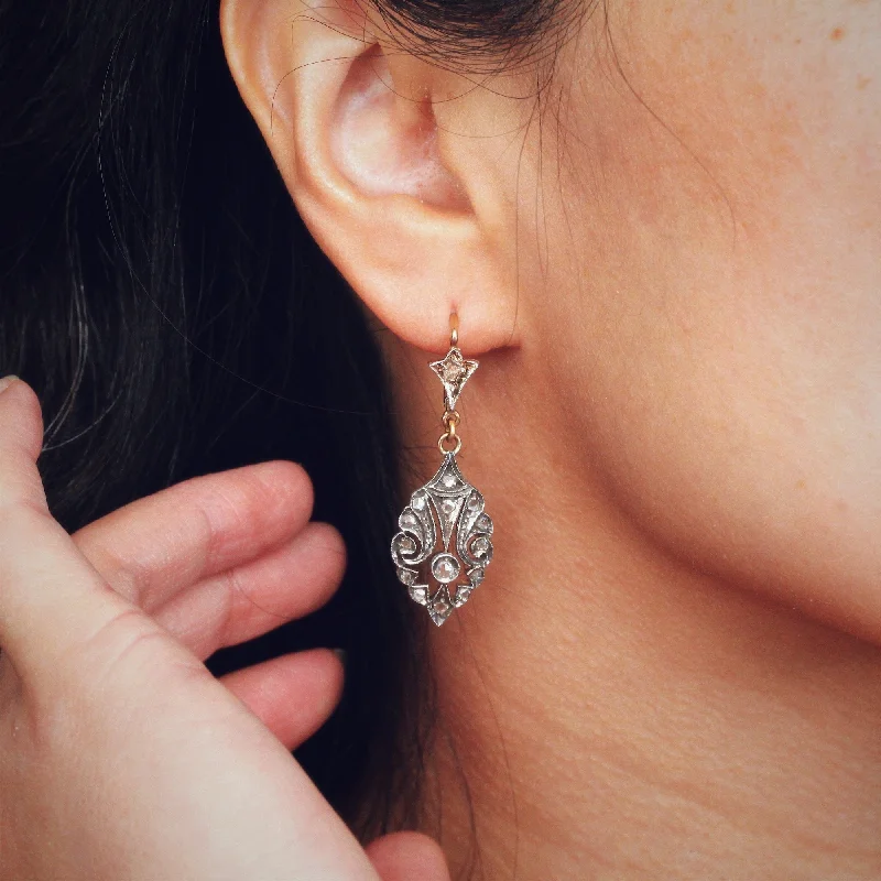 Drop Earrings for Formal Occasions-Vintage Rose Cut Diamond Drop Earrings