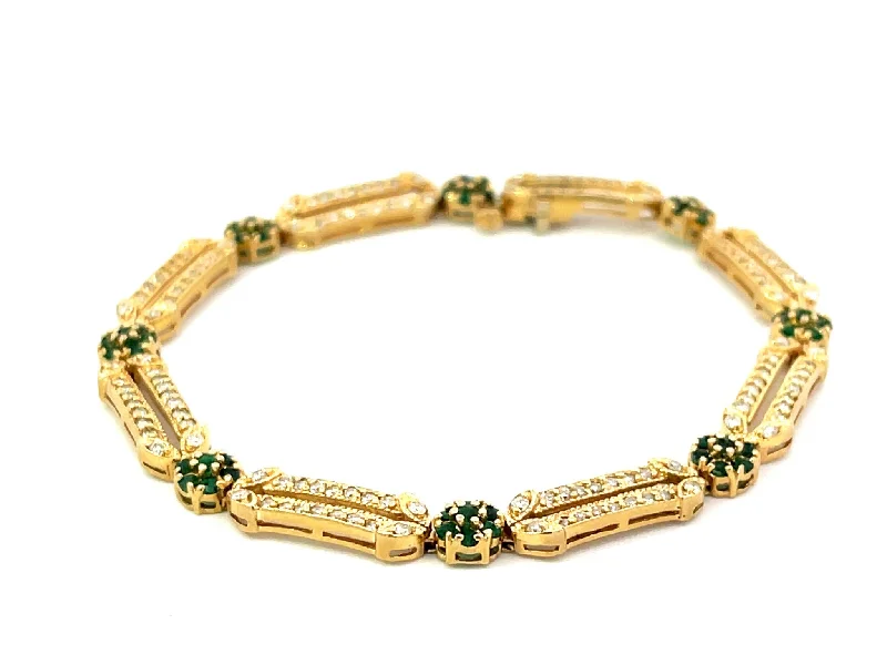 Custom Diamond Bracelet for Special Moments-Emerald Flower and Diamond Link Bracelet in 14k Yellow Gold