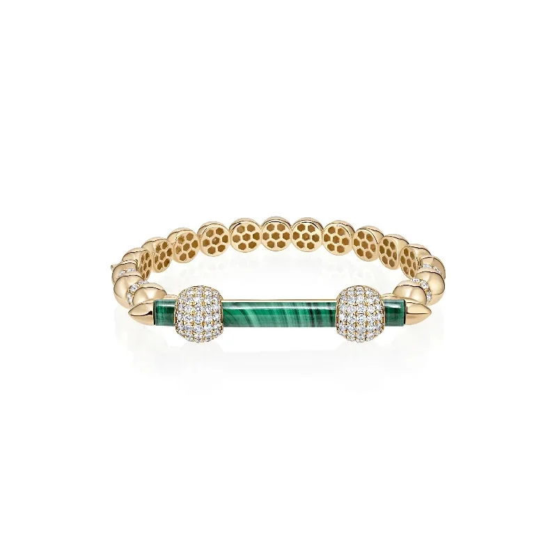 Multi-layer Bangles for Special Events-Malachite and Diamond Bar Bracelet