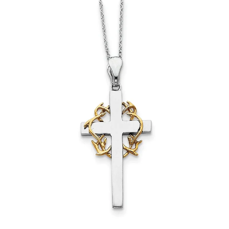 Unique Pendant Necklace for Casual Wear-Rhodium/Gold Tone Plate Sterling Silver No Greater Love Cross Necklace