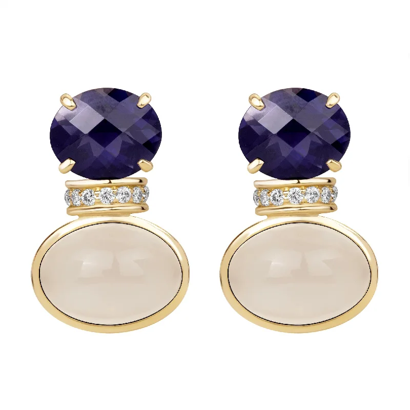 Chic Gold Earrings for Women-Earrings - Iolite, Moonstone And Diamond