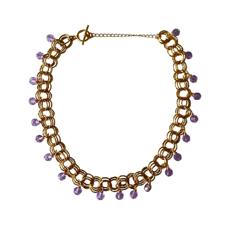 Silver Necklace with Heart Charm-The Christina Choker in Violet