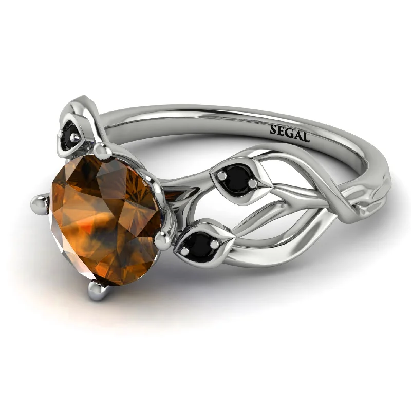 Simple Titanium Wedding Band-Brown Diamond Blossom 14K Golden Nature Inspired Engagement Ring - Haley No. 1109