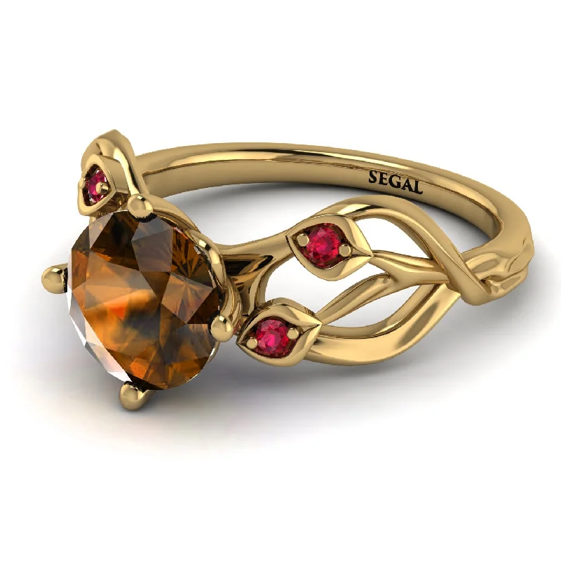 Bold Stackable Rings for Fashion-Brown Diamond Blossom 14K Golden Nature Inspired Engagement Ring - Haley No. 1110