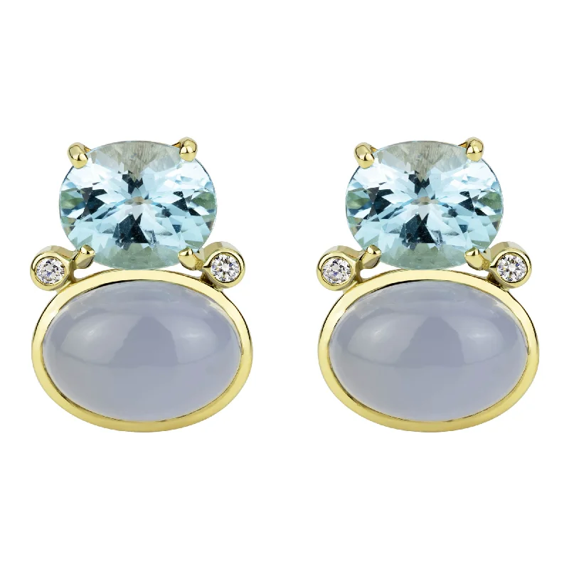 Chic Earrings for Evening Look-Earrings - Blue Topaz, Chalcedony And Diamond