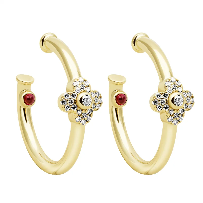 Gold Earrings for Evening Events-Earrings - Diamond & Ruby (2408A)