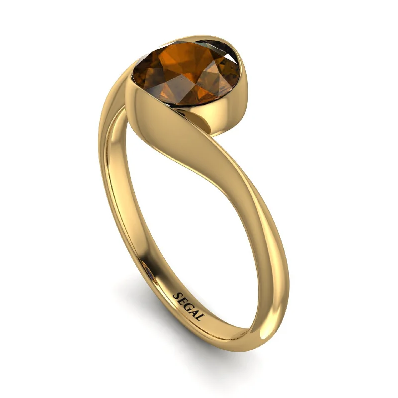 Personalized Titanium Ring for Special Day-Vintage Bezel Twist Brown Diamond Ring - Everly No. 1101