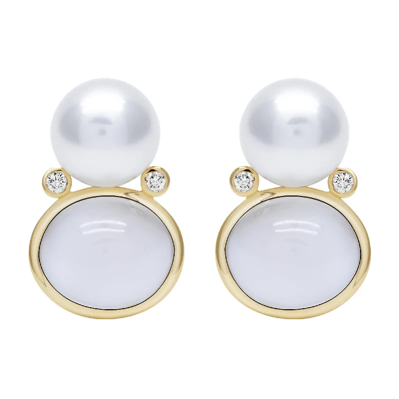 Simple Diamond Earrings-Earrings - Moonstone, Southsea Pearl And Diamond