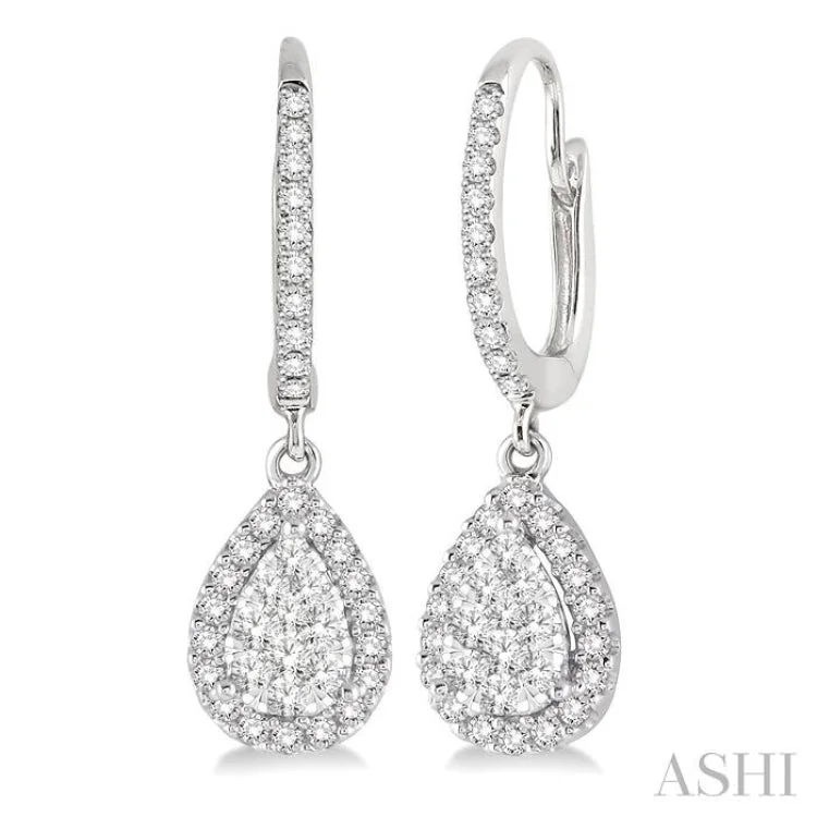 Glamorous Earrings for Night Life-3/8 Ctw Pear Shape Diamond Lovebright Earrings in 14K White Gold