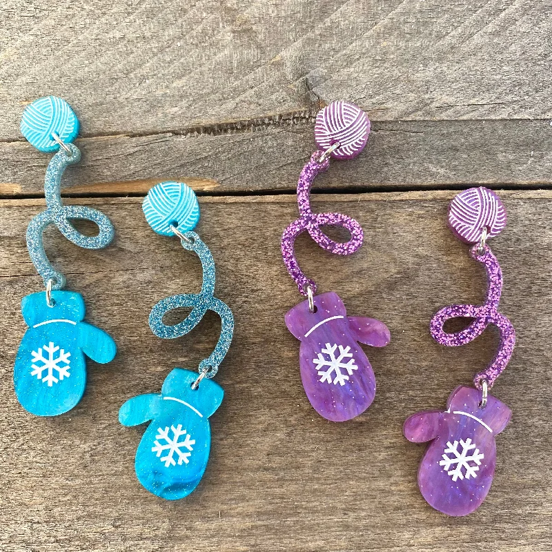 Turquoise Drop Earrings for Summer-Cozy Mitten Earrings