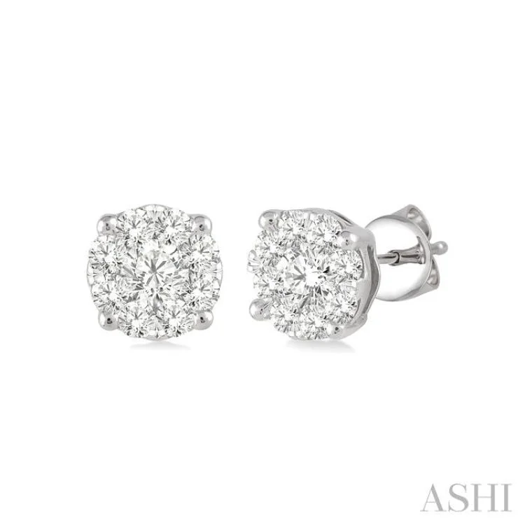 Modern Gold Earrings-1/3 Ctw Lovebright Round Cut Diamond Stud Earrings in 14K White Gold