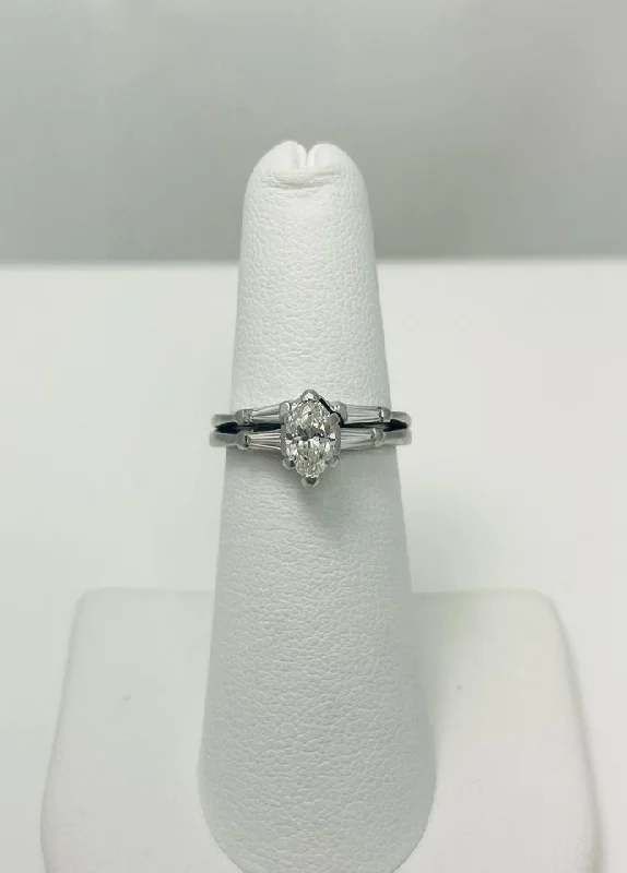 Sterling Silver Ring for Special Occasions-Classic Platinum Natural Diamond Engagement Ring Set