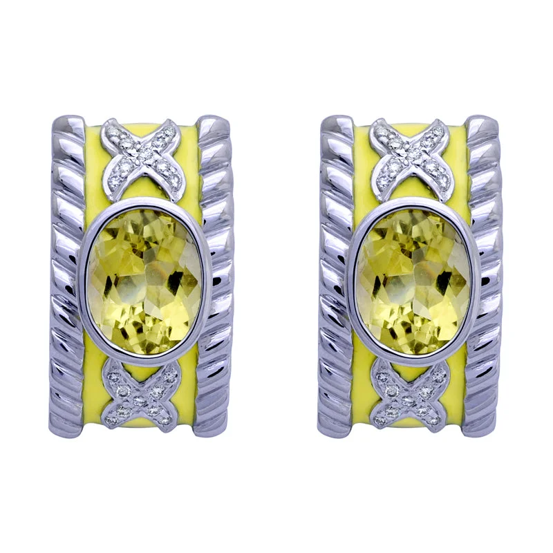 Classic Earrings for Women-Earrings- Lemon Quartz and Diamond (Enamel)