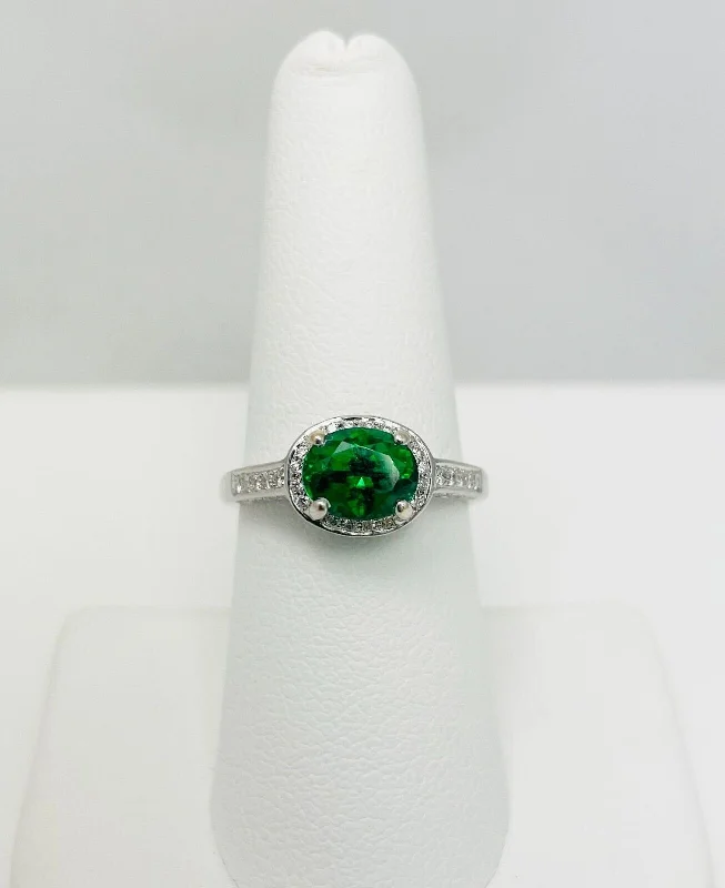 Women’s Wedding Ring with Emerald-New! 2.13ctw Chrome Tourmaline Emerald Diamond 18k White Gold Ring