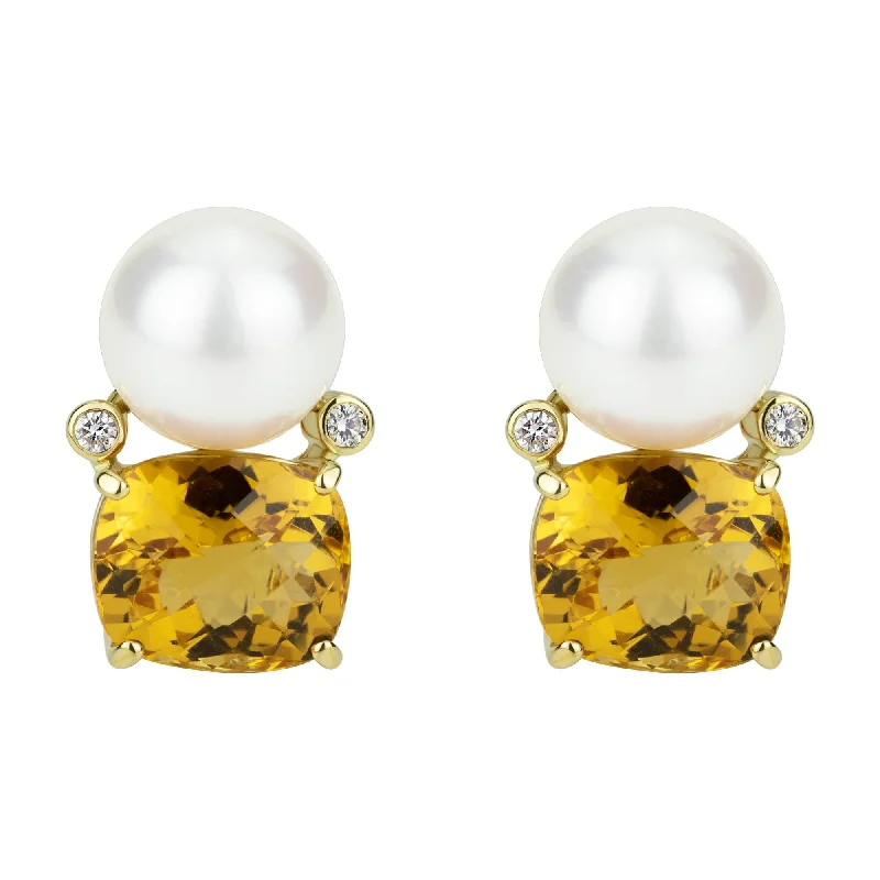 Minimalist Earrings for Every Day-Earrings - South Sea Pearl, Citrine And Diamond