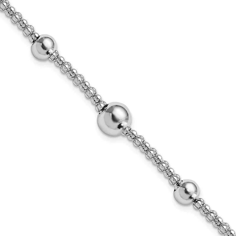 Personalized Birthstone Bracelet for Mom-Sterling Silver Rhodium-plated Beaded Popcorn Chain w/1in ext Bracelet