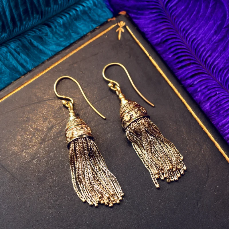 Geometric Earrings for Women-Scarce Circa 1870's French 18ct Gold Tassel Earrings