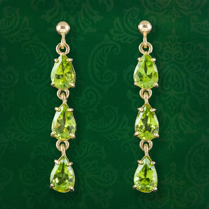 Colorful Drop Earrings for Summer-Victorian Style Peridot Drop Earrings 9ct Gold