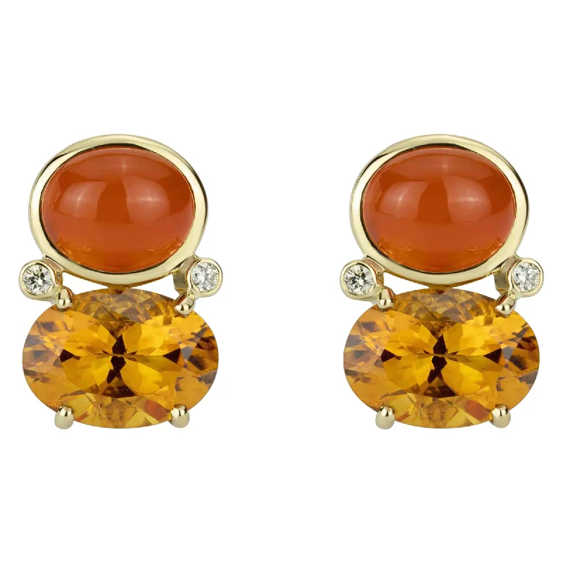 Stud Earrings for Every Day-Earrings - Citrine , Cornellian And Diamond