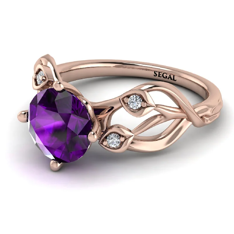 Customizable Gemstone Ring for Engagement-Amethyst Blossom 14K Golden Nature Inspired Engagement Ring - Haley No. 302