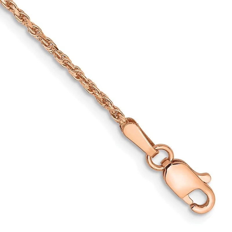 Custom Bracelets with Names for Family-14K Rose Gold 7 inch 1.5mm Diamond-cut Man Made Rope with Lobster Clasp Chain Bracelet