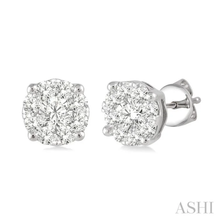 Vintage Style Drop Earrings-3/4 Ctw Lovebright Round Cut Diamond Stud Earrings in 14K White Gold