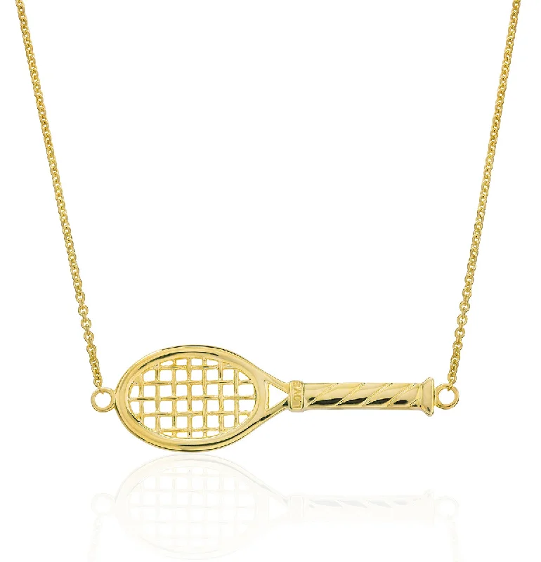 Pendant Necklace for Casual Style-14Kt Yellow Gold Love Racquet Necklace