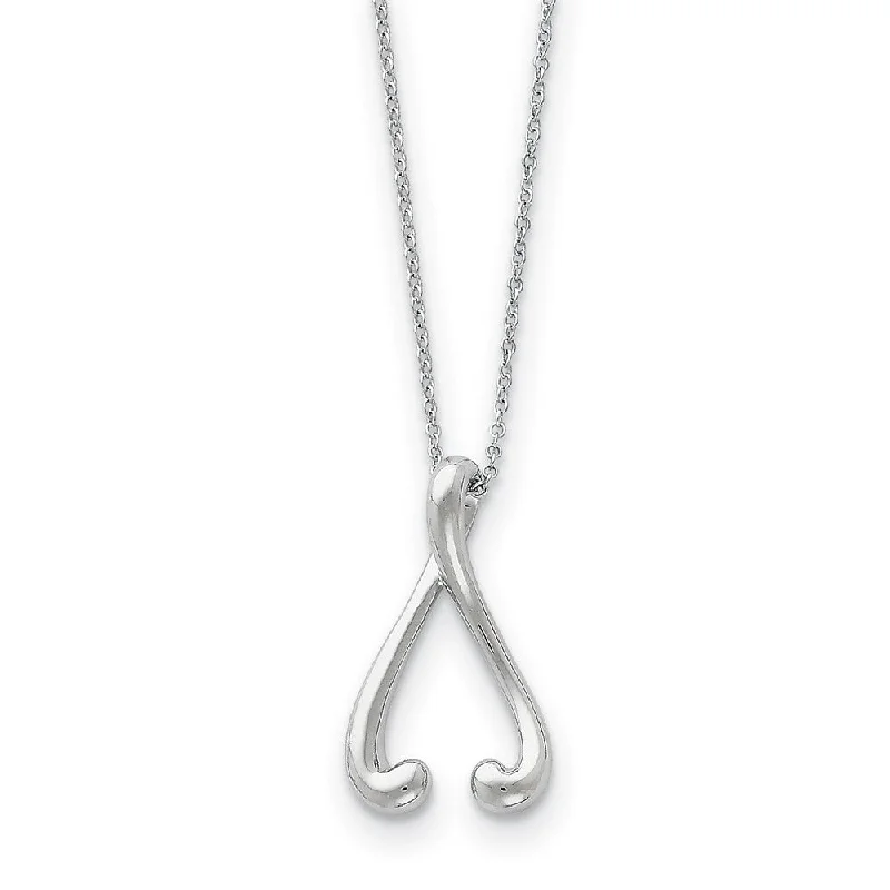 Classic Gemstone Necklace for Weddings-Rhodium Plated Sterling Silver Wishbone Necklace, 18 Inch