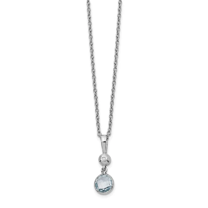 Long Necklace with Gemstones-Blue Topaz and Diamond Necklace in Rhodium Plated Silver, 18-20 Inch