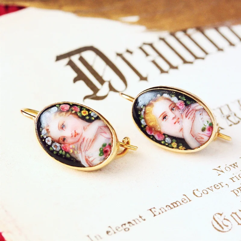 Neon Earrings for Parties-Vintage 18ct Gold Continental Enamel Earrings