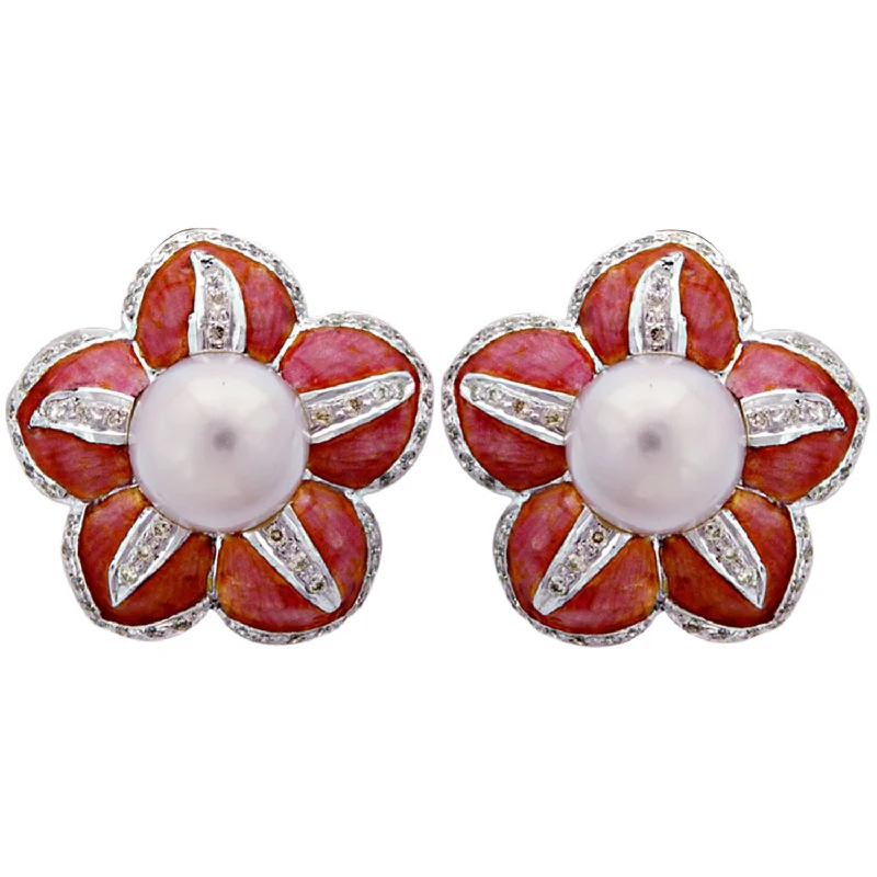 Large Statement Earrings-Earrings- South Sea Pearl And Diamond (Enamel)