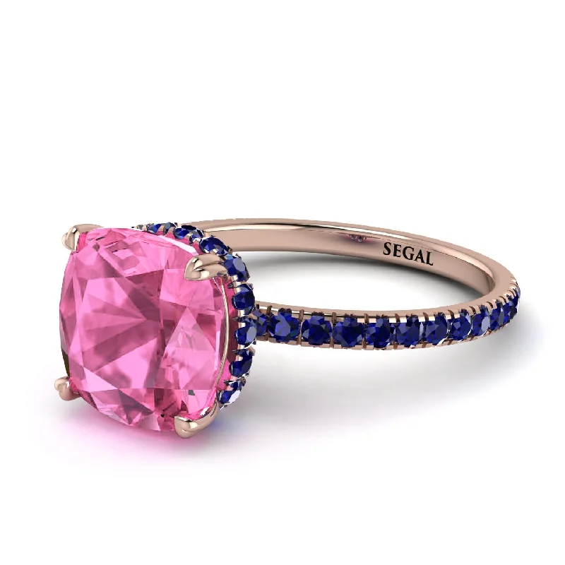 Gold Ring with Gemstones-Cushion Hidden Pink Moissanite Ring - Nova No. 814