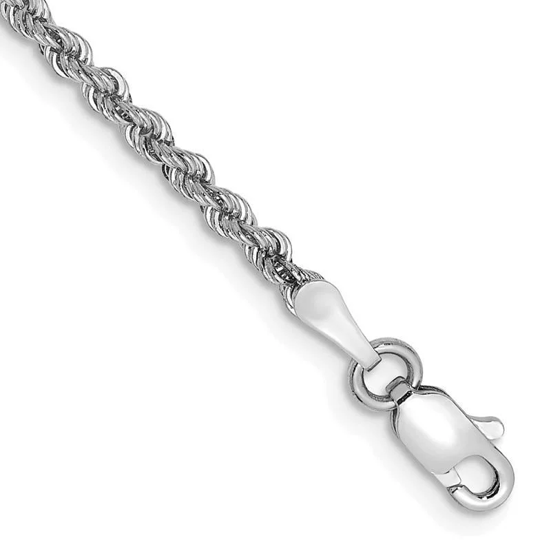 Elegant Bracelet for Bridesmaids-14K White Gold 7 inch 2.25mm Regular Rope with Lobster Clasp Chain Bracelet