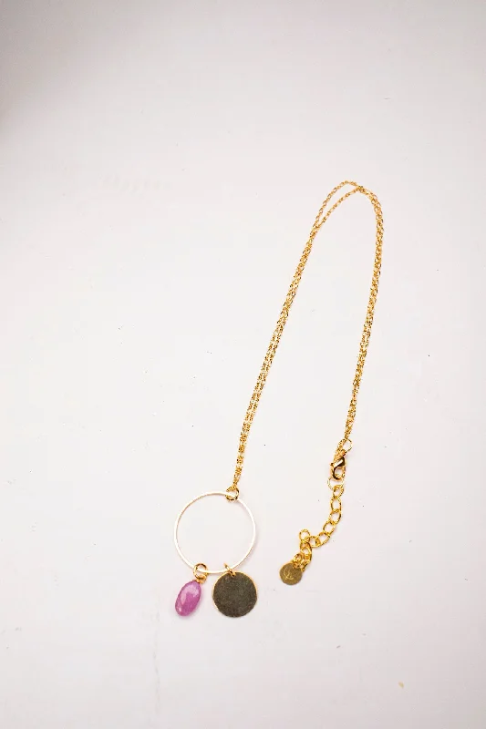 Chain Necklace with Pendant for Women-Ruby Drop Circle Necklace