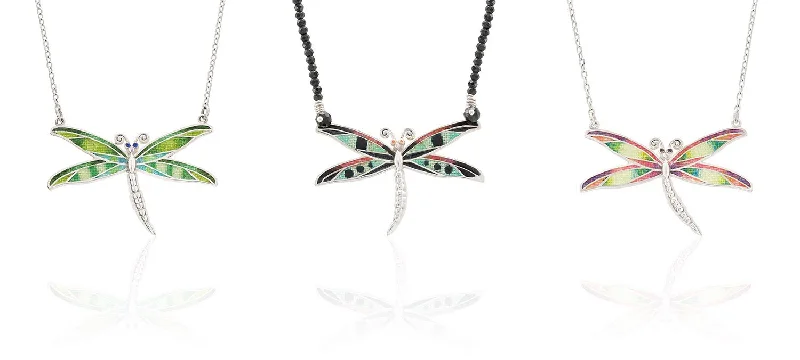 Classic Gold Necklace for Weddings-Enamel Limited Edition Dragonfly Necklace