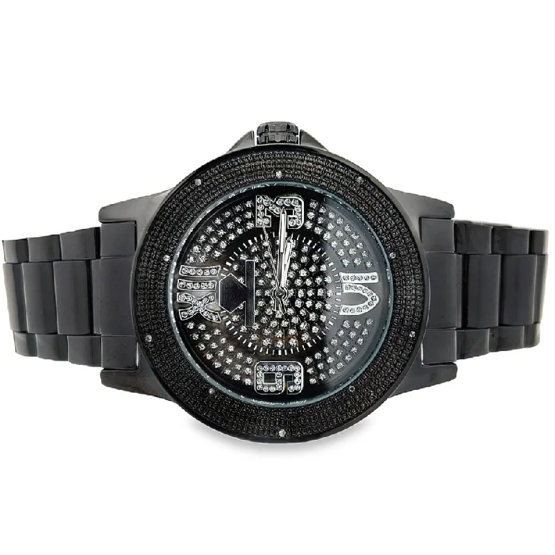 Luxury Watches with Black Dial for Sophisticated Style-Pave Black Super Techno .10cttw Real Diamond Watch Bling