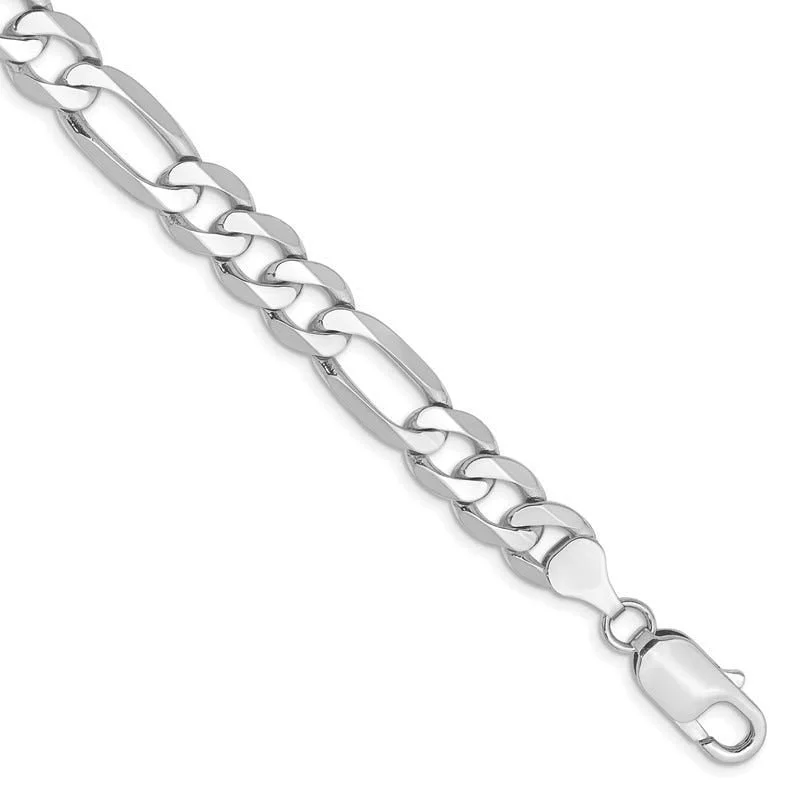 Luxurious Diamond Bracelet for Brides-14K White Gold 9 inch 7.5mm Flat Figaro with Lobster Clasp Chain Bracelet