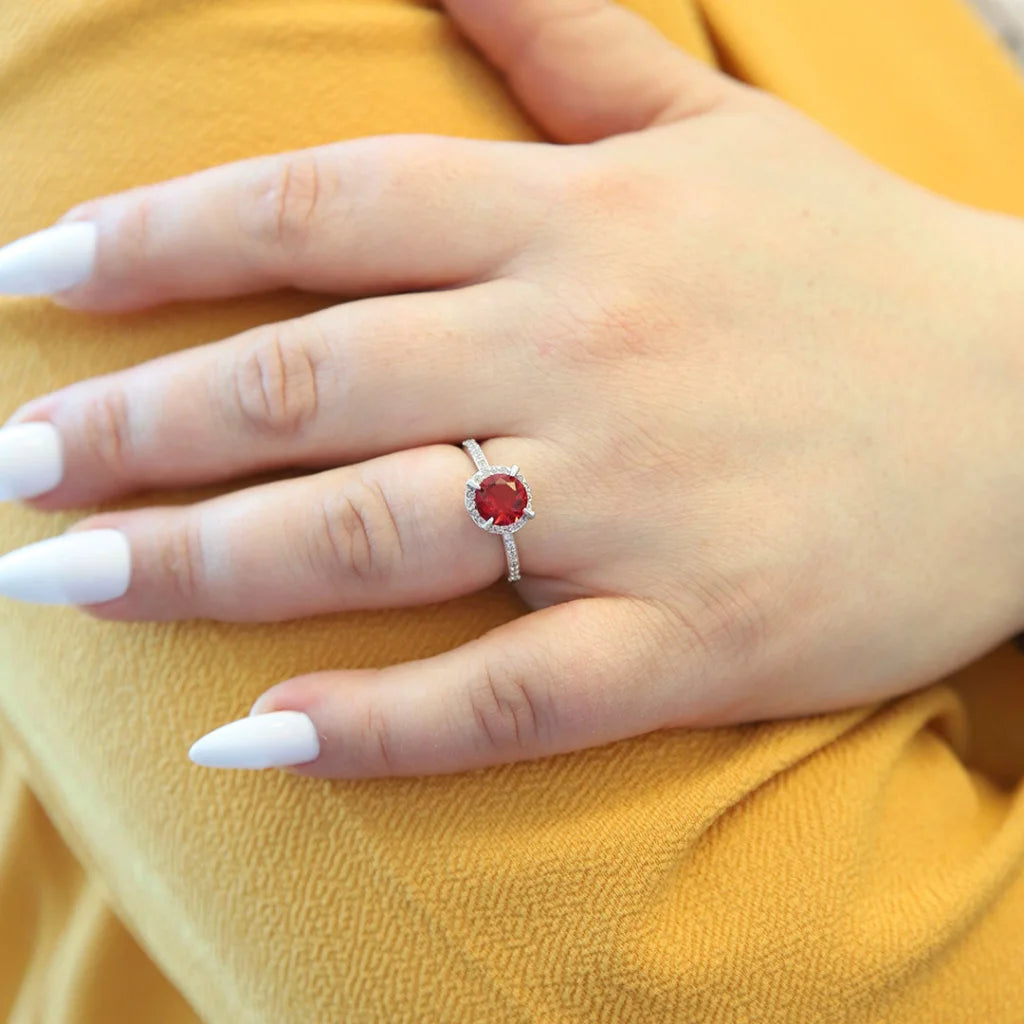 Unique Gemstone Ring-Sterling Silver 925 Faceted Red Topaz Women's Solitaire Ring - FKJRNSL8269